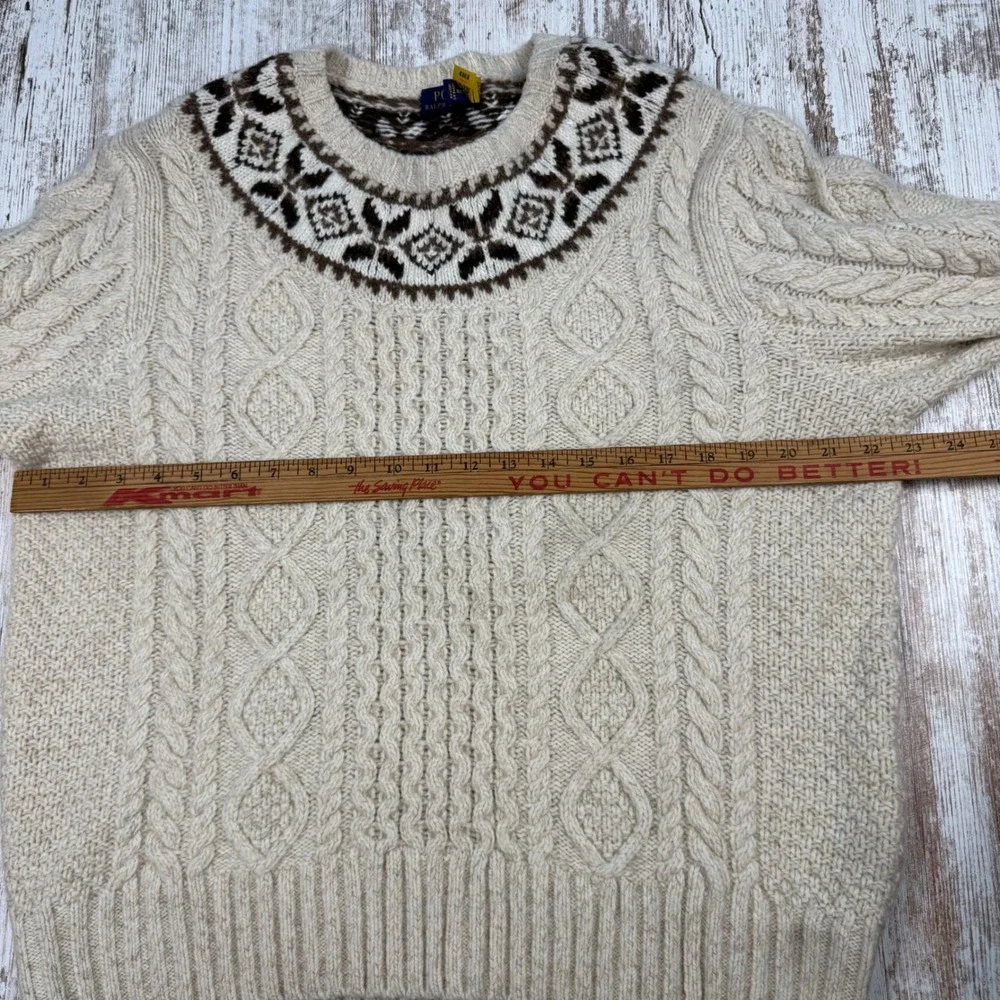 Polo Ralph Lauren 100% Wool Cable Knit Fair Isle Sweater Cream XXL Mens Nordic